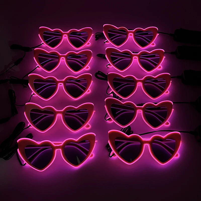 Bachelorette Hen Party LED Glasses Women Fashion Heart Shaped Sunglasses Female Love Pink Sun Glasses Wedding Party Supplies