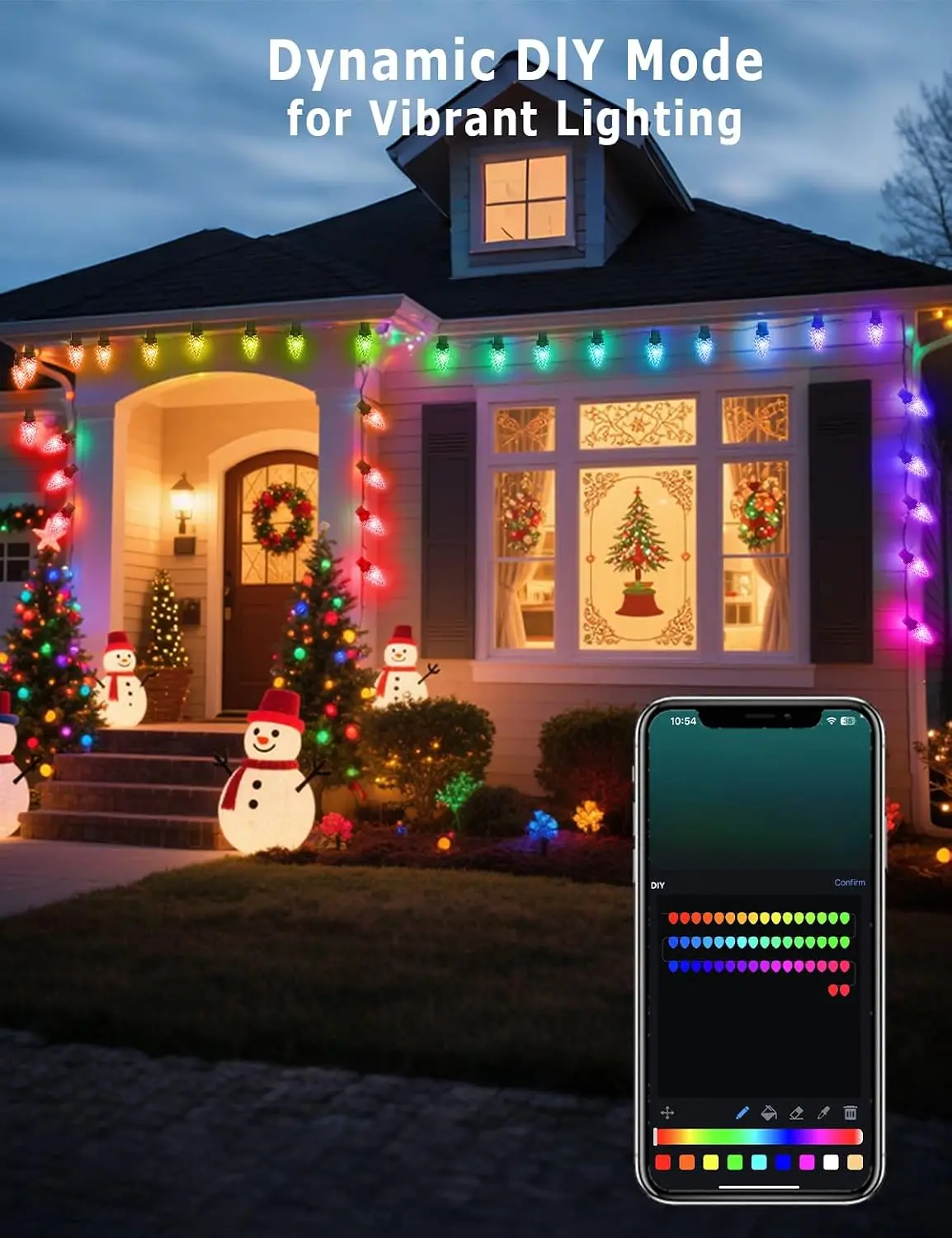 150 LED Smart RGB C9 Christmas String Lights, 118 ft Extendable Outdoor Color-Changing Lights with Bluetooth App & Decor