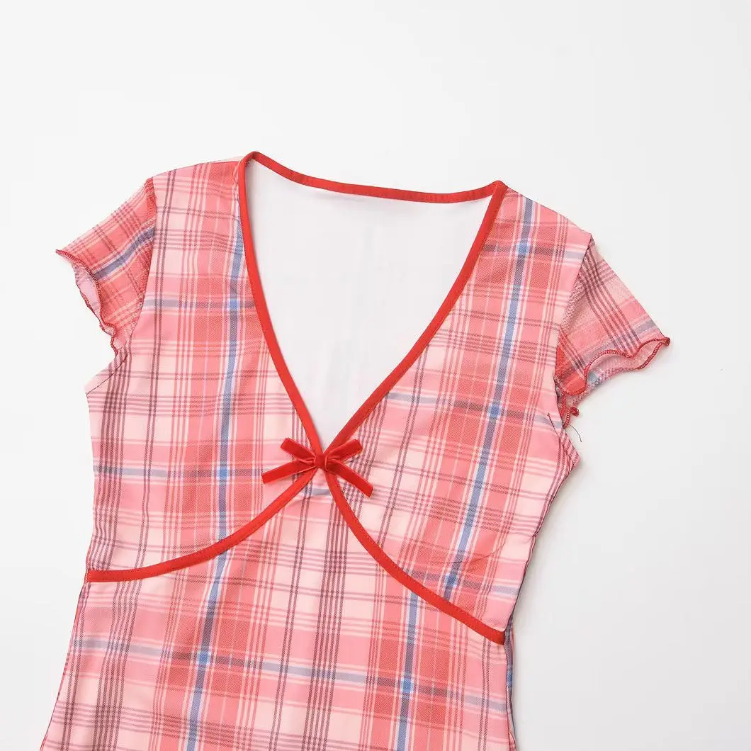 

Сексуальная облегающая юбка Pure Desire с v-образным вырезом и узлом, женская летняя клетчатая юбка для похудения с завязкой на талии