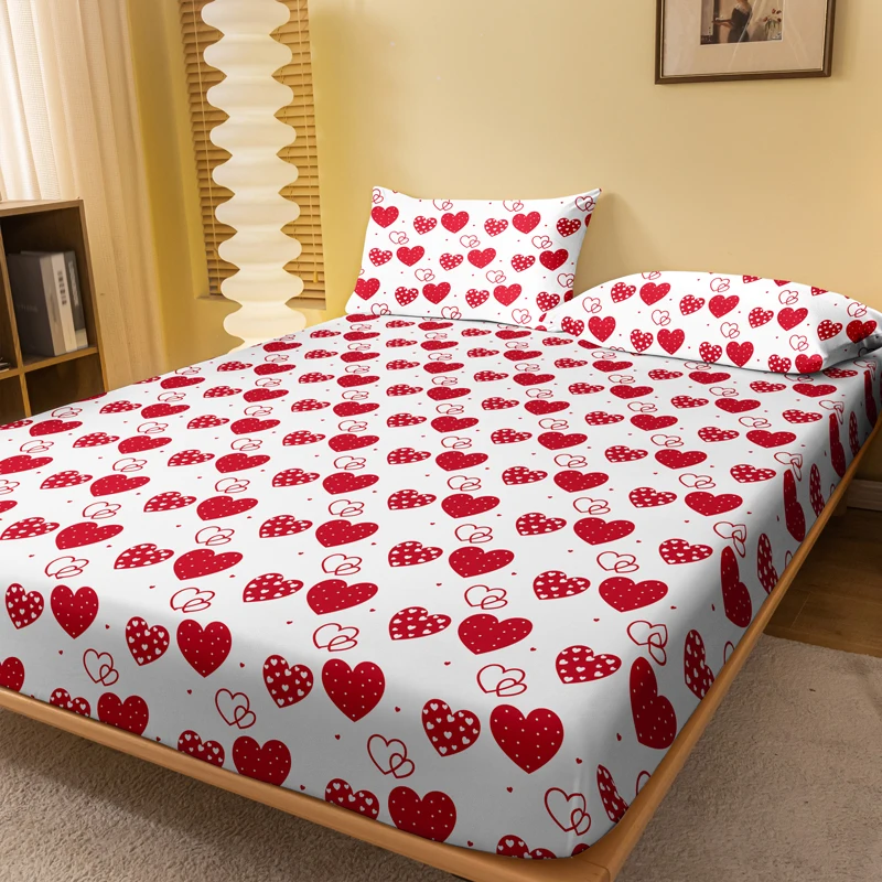 1 Simple Modern Heart-Shaped Pattern Frosted Bedsheet, Bedroom Printed Bedspread, Bedding (Excluding Pillowcases)