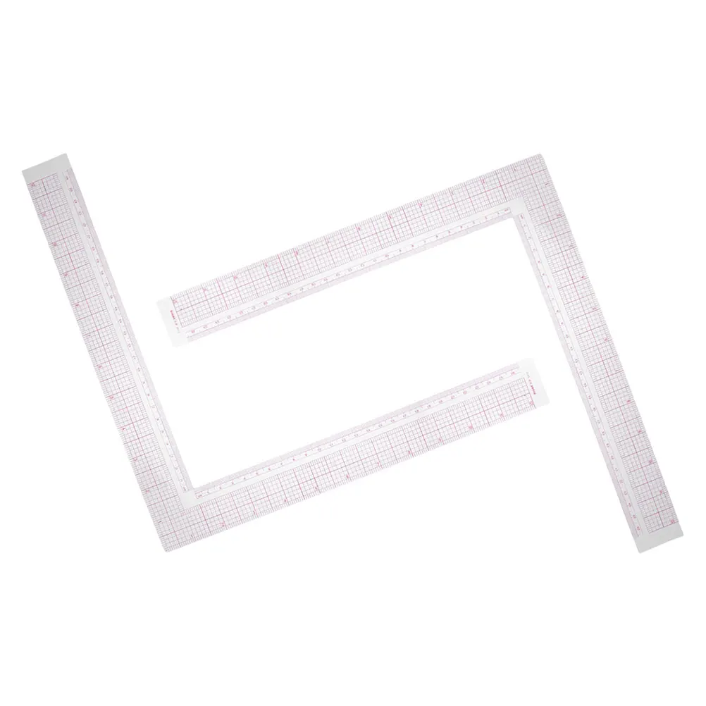 

2 Pcs Clothing Design Tools Transparent Plastic Right Angle Ruler Sewing Pattern Grading Tailor Measuring L Shaped Fabric