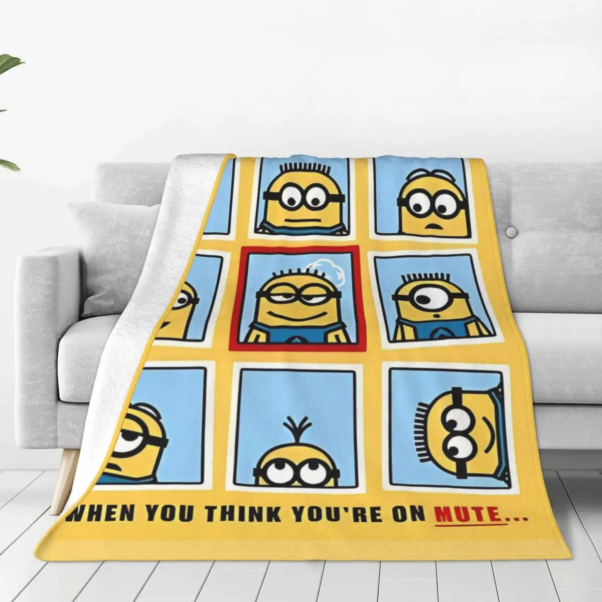 Cute Minions Cartoon Flannel Blanket Yellow Big Eyes Soft Warm Throw Blanket for Home Decor Camping Bedspread Sofa Bed Cover