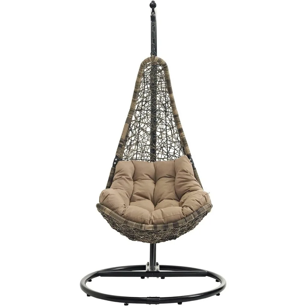 Abate Wicker Rattan Outdoor Patio Porch Lounge Swing Chair Set with Stand in Black Mocha