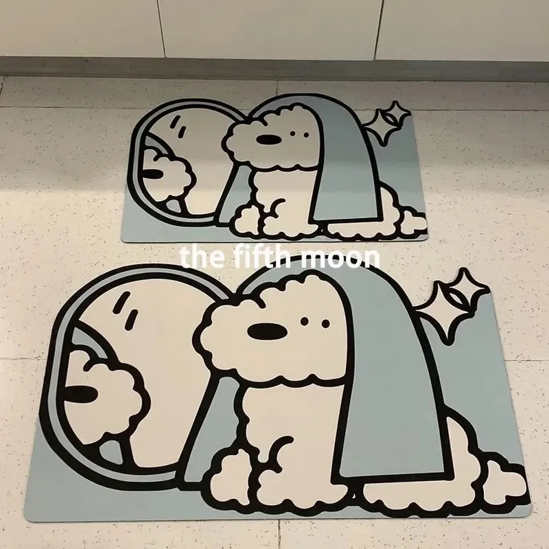 VIKAMA Ins Wind Cute Puppy Toilet Bathroom Absorbent Diatom Technology Fleece Soft Floor Mat Canbe Cut Quick Drying Non-slip Mat