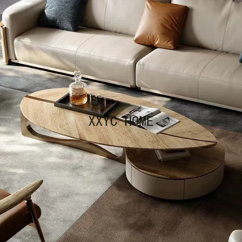 

Light Luxury Modern Black Walnut Color round Leaves Combined Tea Table Villa Creative Silent Wind Shaped Tea Table