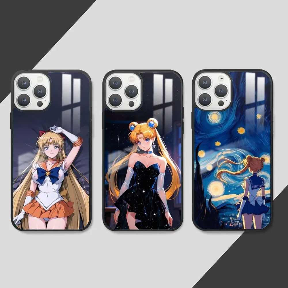 Animation S-sailor moon Phone Case For iPhone 16 15 14 13 12 11 Pro Max Plus Mini PC Fashion mirror phone case