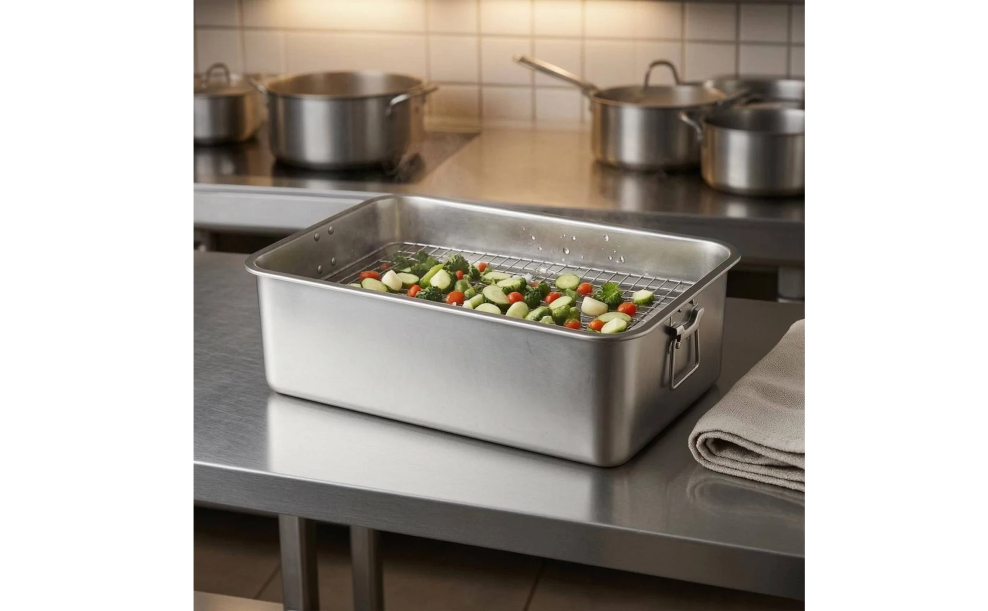 Stainless Steel Tray Side Handles Rectangular Serving Tray Stainless Steel Hotel Pan Seamless Home Container Stackable