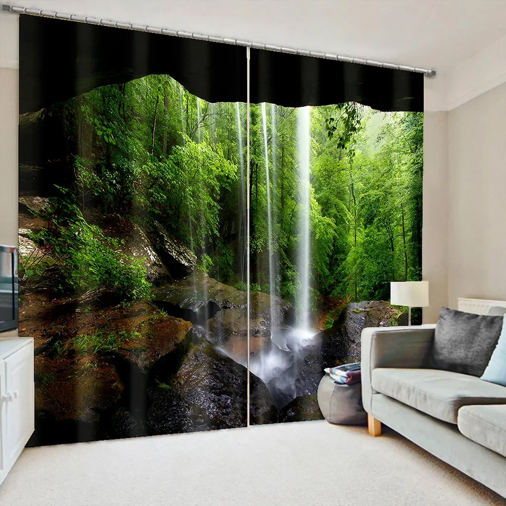 Natural Forest Landscape Waterfall Window Curtains for Living Room Kitchen Curtain Bedroom Decorative Window Treatments