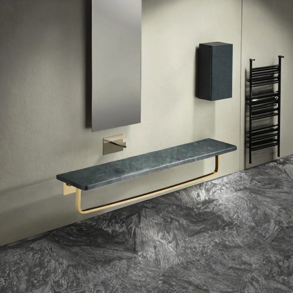 White Marble Towel Rack and Dressing Table with Hook Wall-mounted Kitchen Bathroom Shelf for Corner
