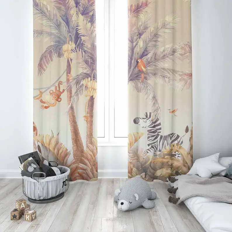 Safari Animals Nursery Curtain Kids Bedroom Black Out Nursery Decor Baby Room Curtains Bedroom Living Room Curtains