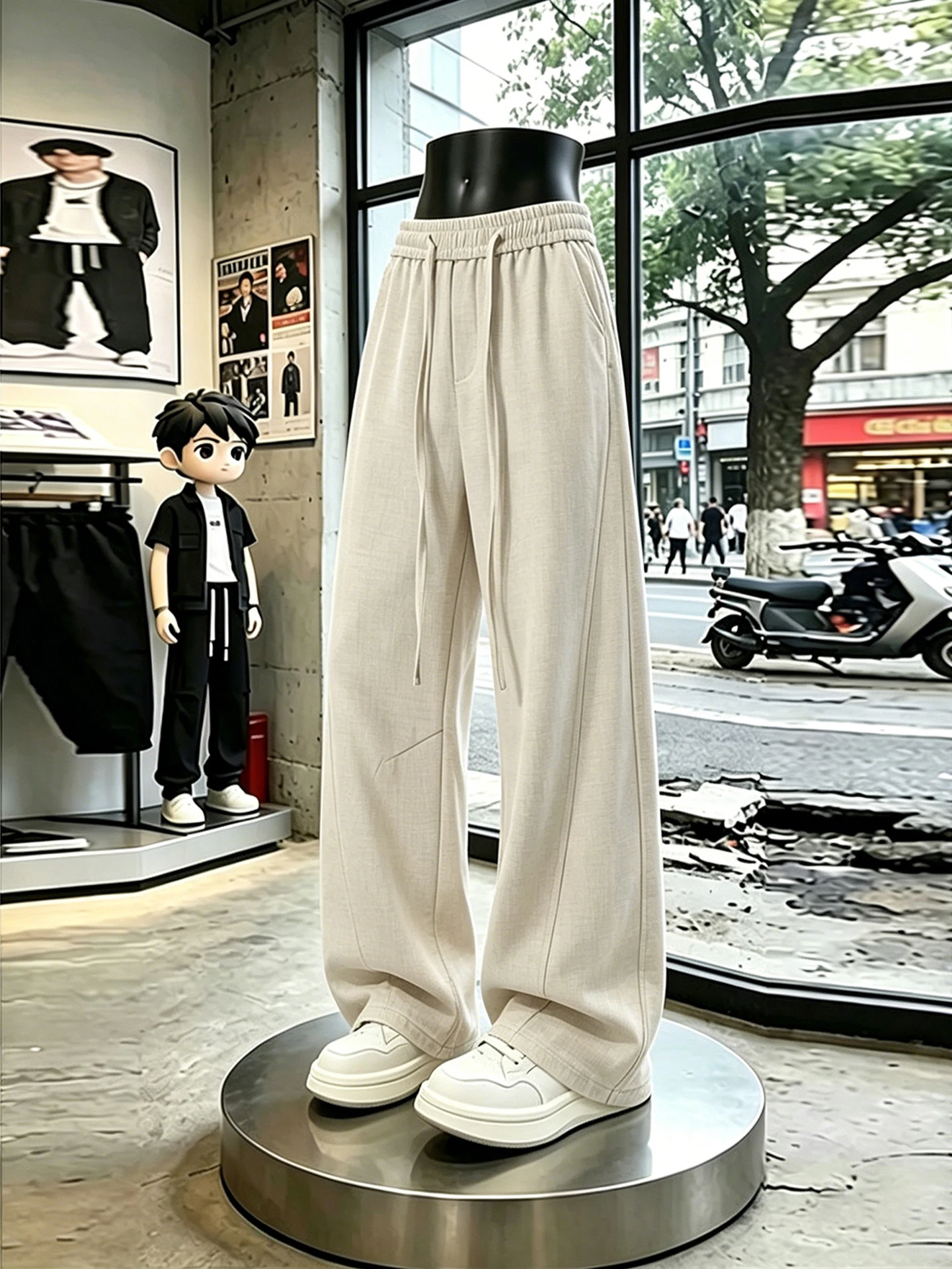 Loose Wide Leg Men's Casual Pants Summer Deconstructed Patchwork Draped Straight Leg Trousers Fashionable Loose Fit Trousers