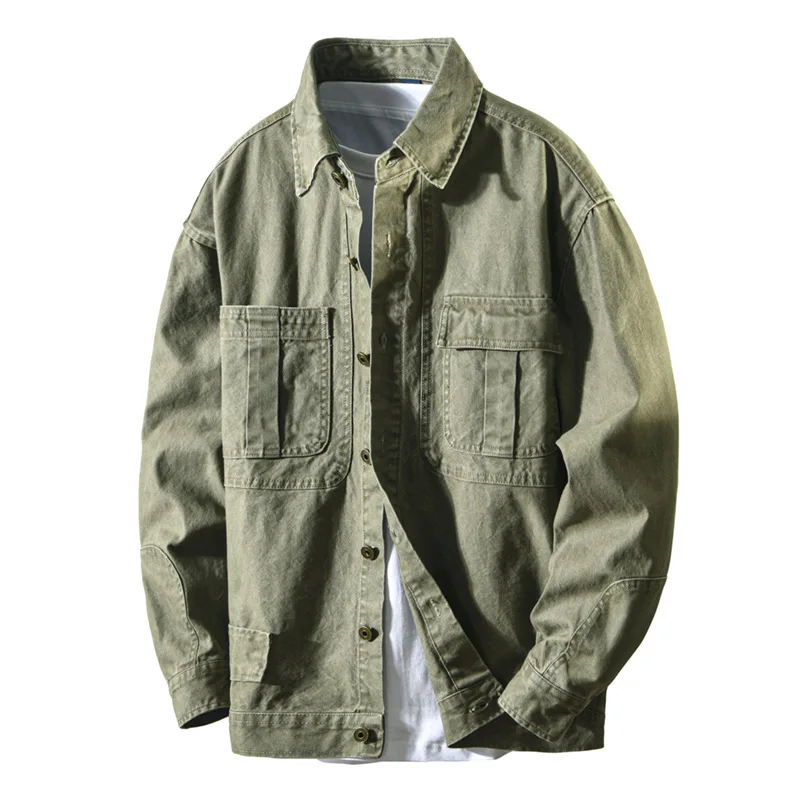 

Американская винтажная уличная рабочая одежда для мужчин — джинсовая универсальная куртка в стиле сафари, свободная посадка, осень 2023, большие размеры 4XL