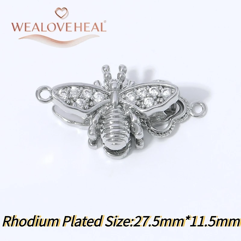armband verschluss, 1/2 Stück 18K vergoldeter Messing-Bienenverschluss, mit Honigbienen-Motiv auf Muschel, Druckknopfverschluss mit Kleeblatt-Endstück für DIY-Perlenschmuckzubehör – Detail 31