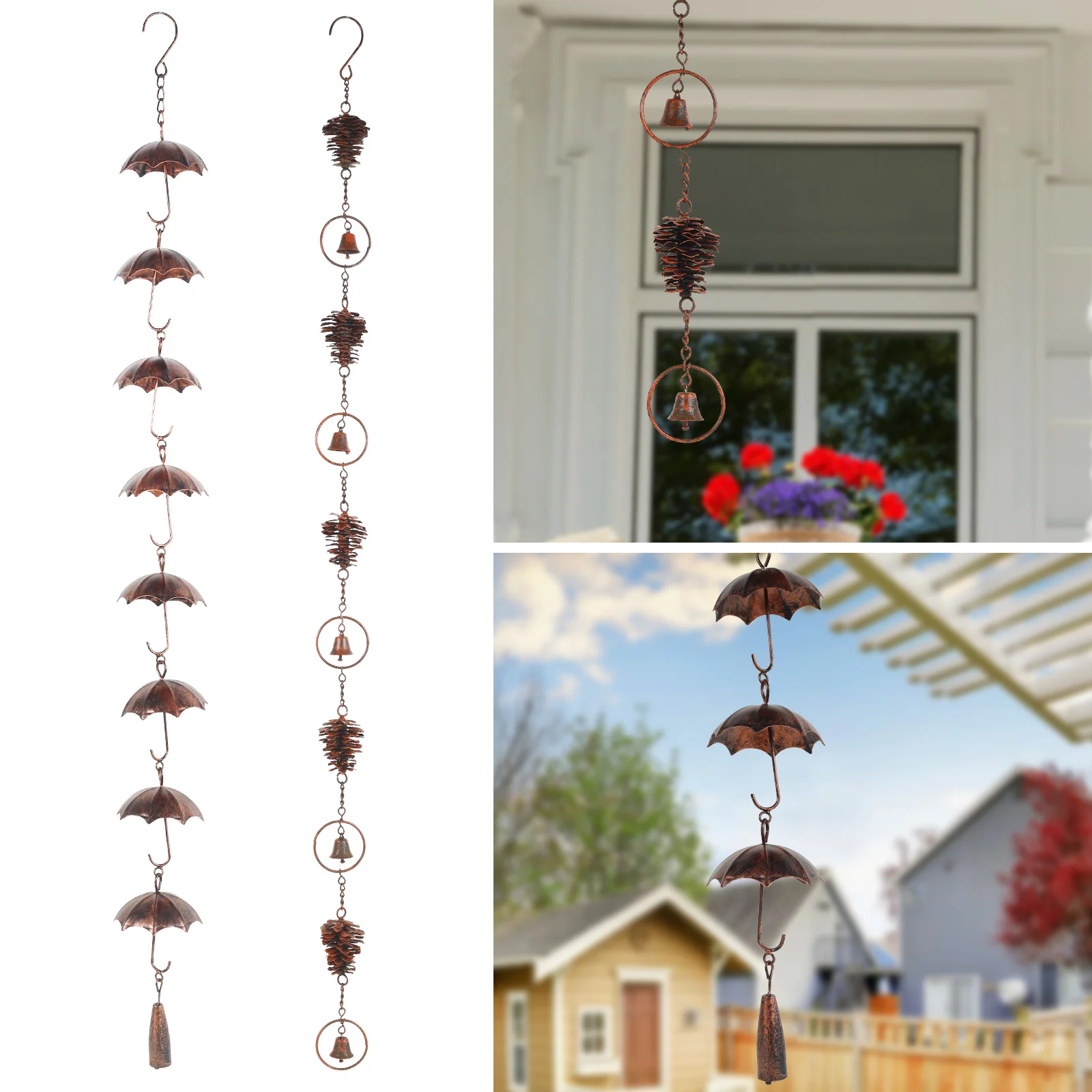 

100cm Retro Metal Rain Chain Hanging Gutter Rain Chain Downspout Exquisite Rain Chains with Hooks for Patio Yard Garden Decorat