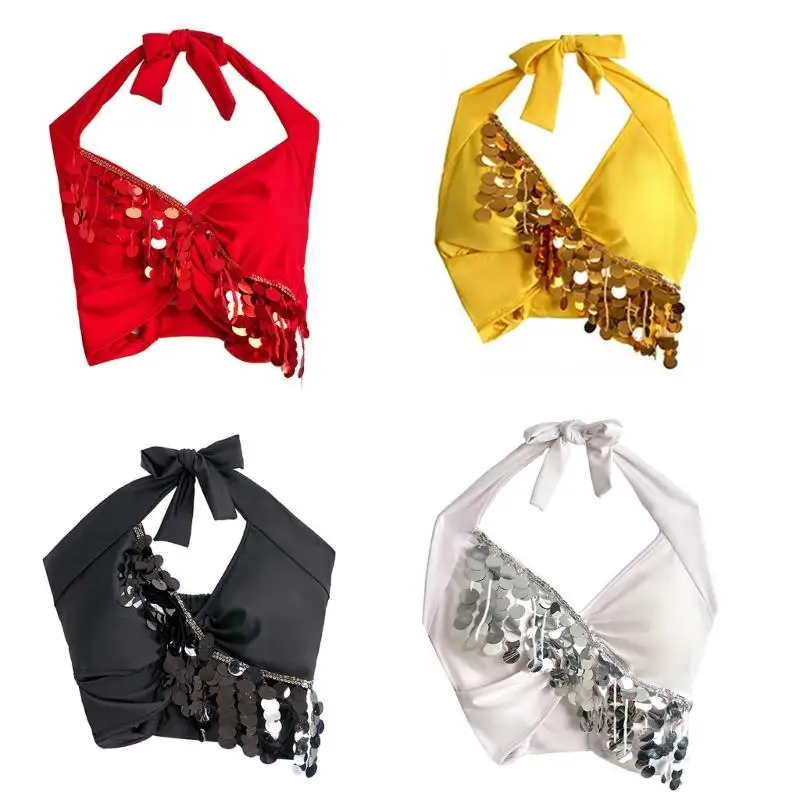 

39BB Костюм для танца живота Блестящий бюстгальтер для танца живота Топы с блестками и бахромой Топы с кисточками