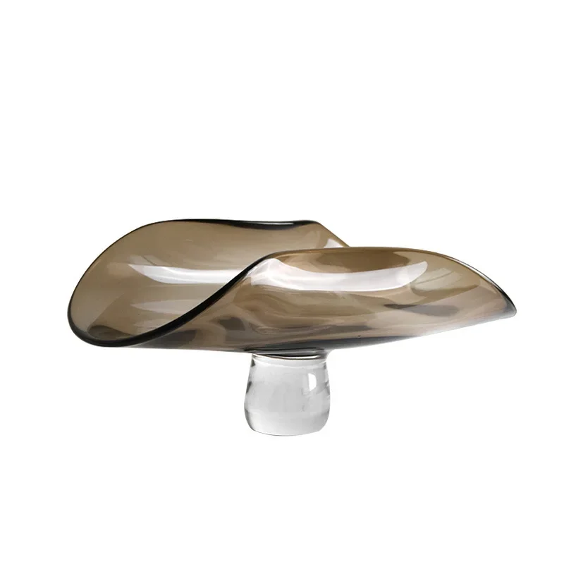 Premium light luxury model room brown glass fruit plate living room coffee table storage plate office nut snack plate ornament