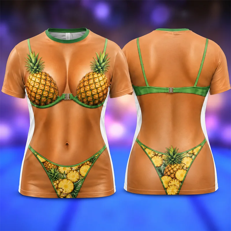 Sexy Funny Bikini Fruit T Shirt Women Men 3D Printed Summer Top Beach Vacation Fruit Pattern Tshirt Novelty Casual Clothing Gift