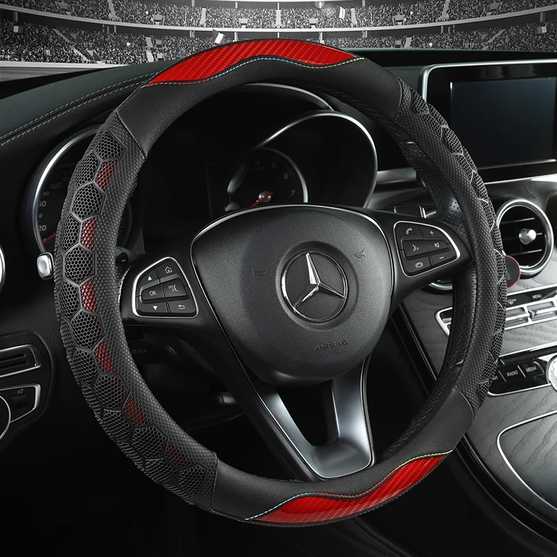 Car Steering Wheel Cover Great Grip with 3D Honeycomb Anti-Slip Design, Universal 14.5-15 Inch