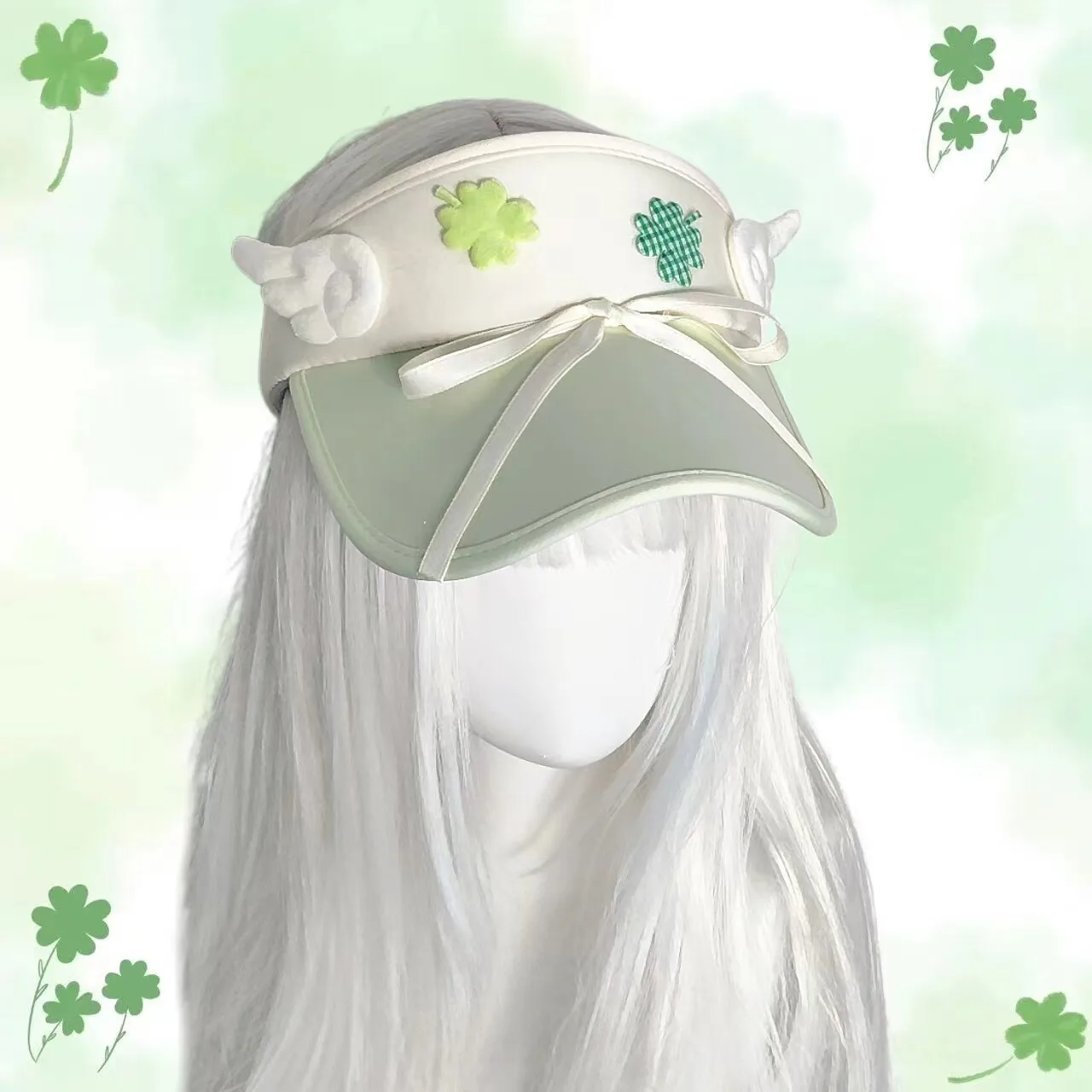 Kawaii Clover Sun Visor Hat with Angel Wings - Sweet Lolita Fashion Y2K Subculture Accessory Versatile Empty Top Hat