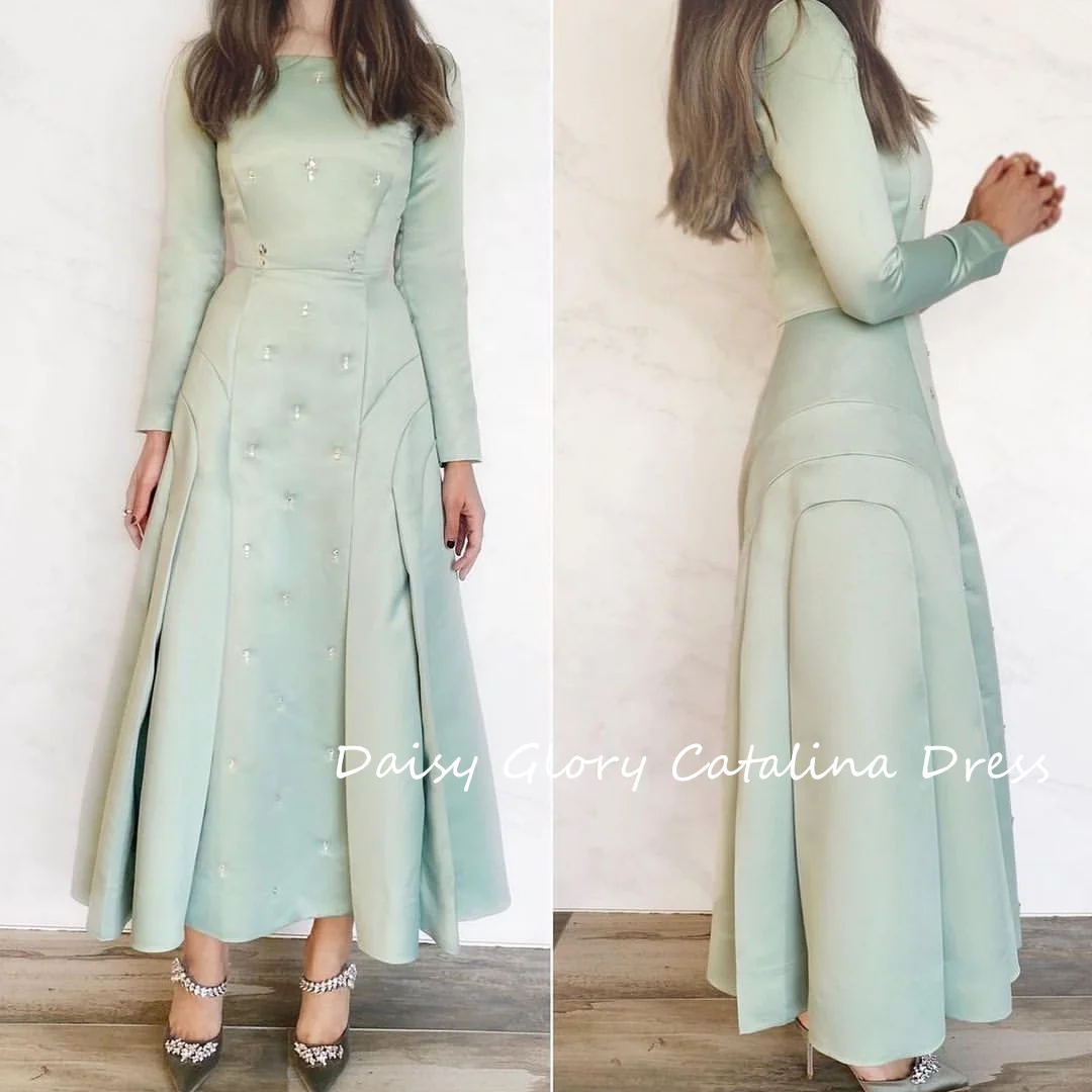 

Green Party Dress Elegant A-Line Luxury Dubai Evening O-Neck Long Sleeves Prom Dress Saudi Arabia Formal Wedding Occasion Dress