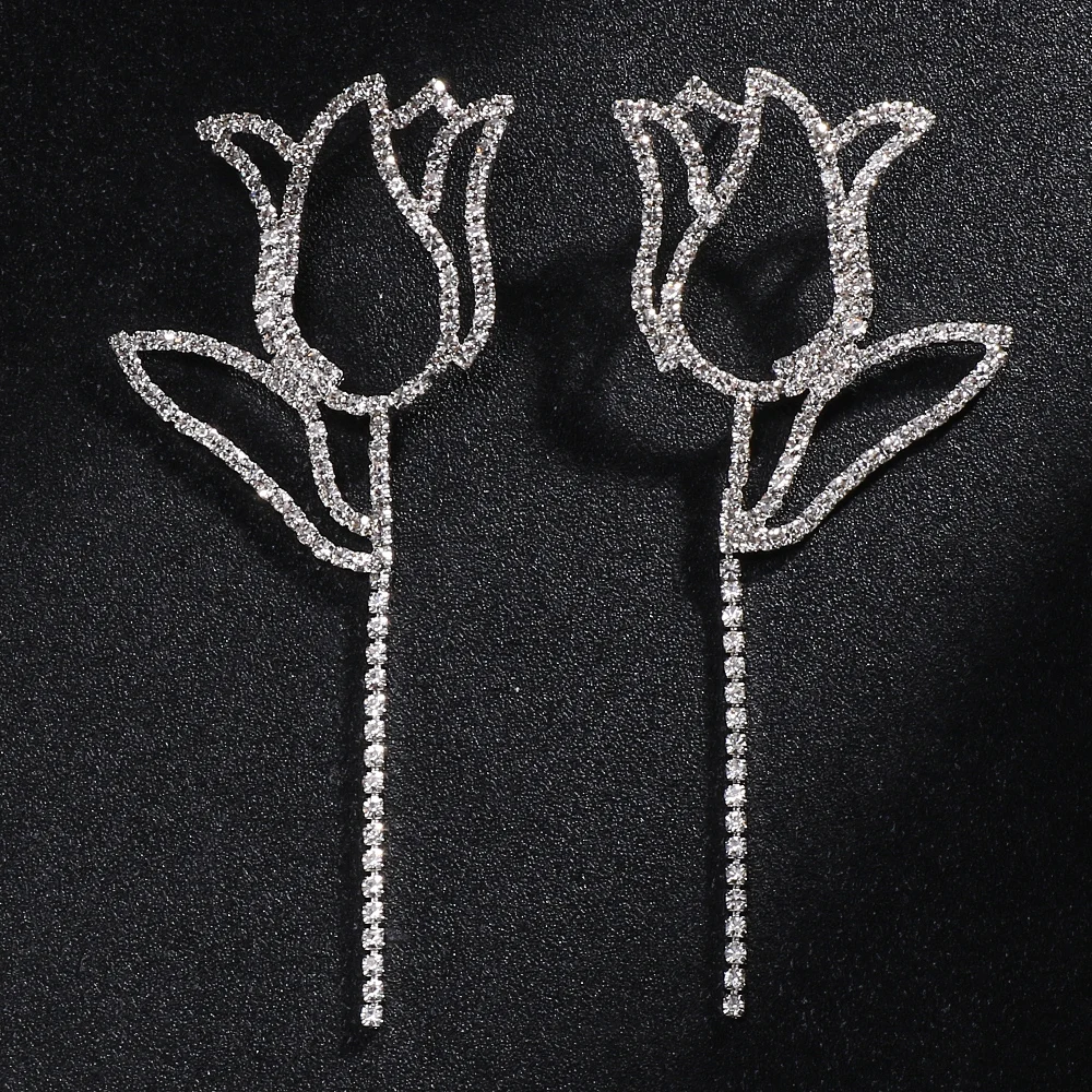 Rose Flowers Earrings Hanging Wedding Decoration Luxury Designer for Girls 2024 Hollow Rhinestones Earrings Jewelry Y2k Trending