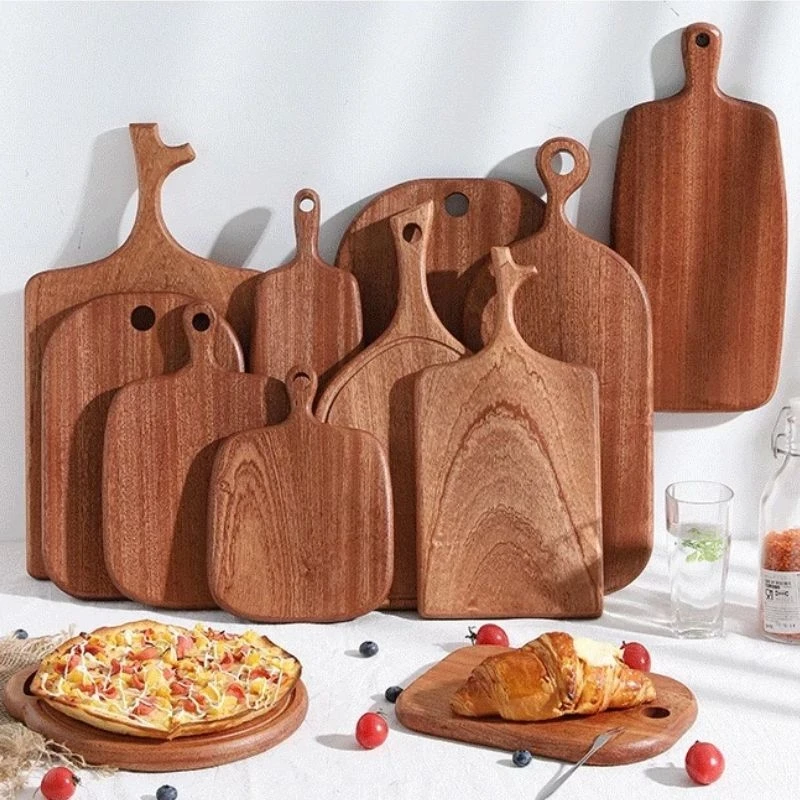 Wooden Tray with Handle Western Handle Pizza Steak Plate Solid Wood Sushi Plate Bread Fruit Tray Plates Tableware