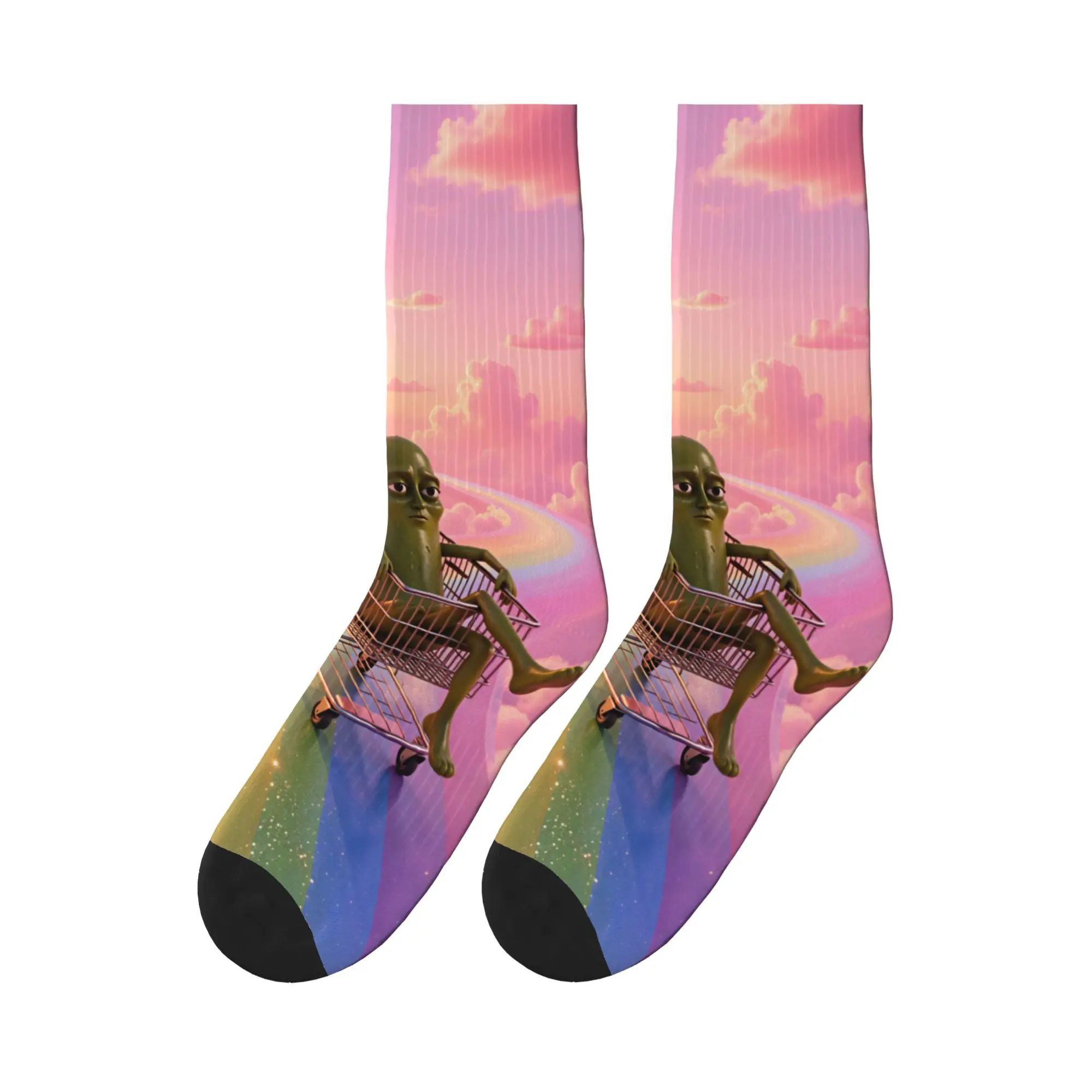 Tung Tung Sahur Pickle Shopping Cart Rainbow Meme Stockings Graphic Socks Autumn Anti Slip Socks Men's Outdoor Warm Soft Socks