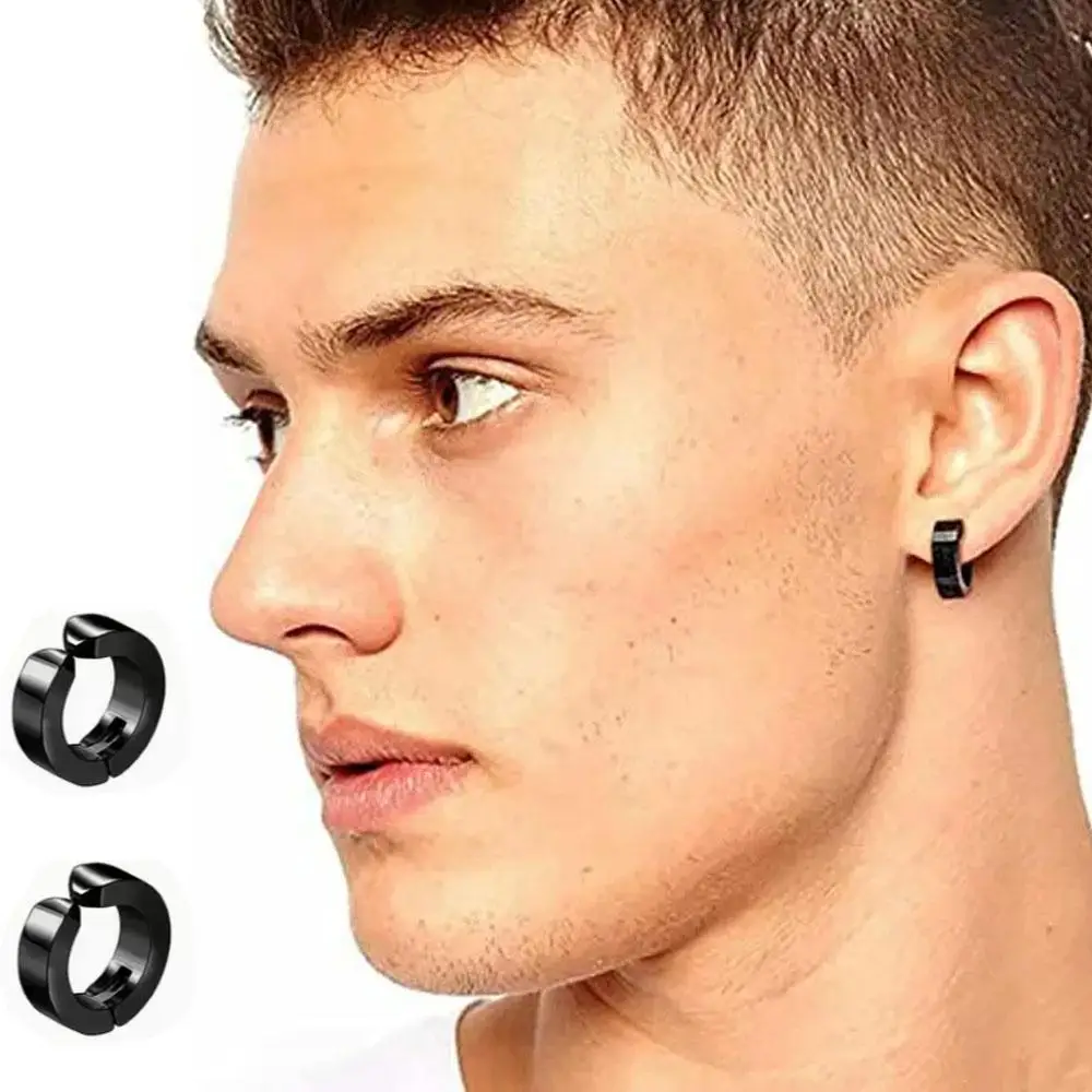 1/2/14Pcs Set Punk Clip On Hoop Earrings For Men Women Stainless Steel Non Piercing Magnetic Dangle Earring Black Hoop Jewelry view 4