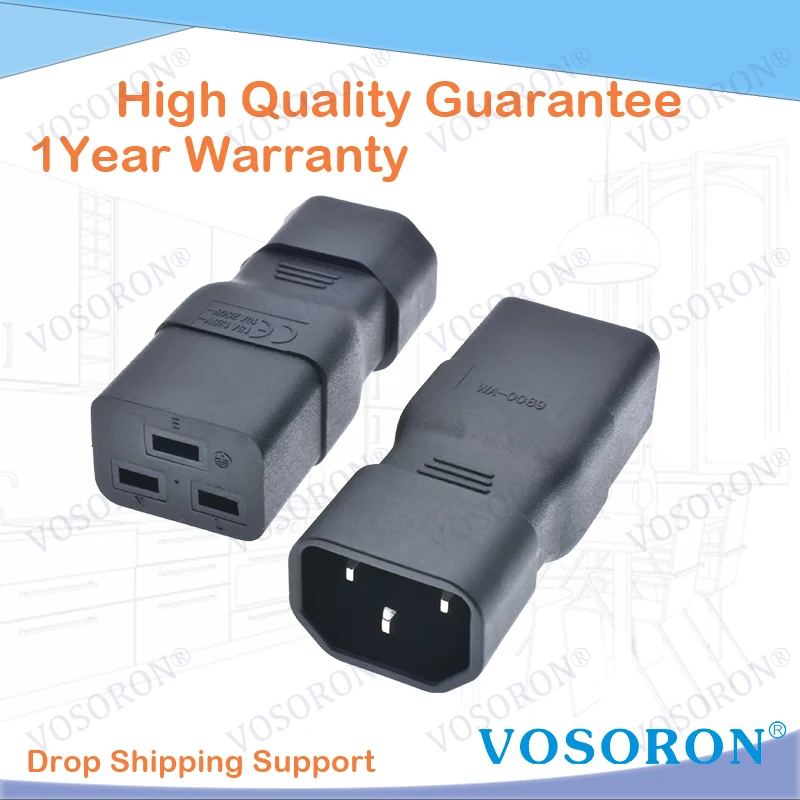 IEC320 Male C14 to Female C19 Power Socket Adapter for Cord Connector AC110-250V 10A-16A C14 to C19 Power Socket Converter