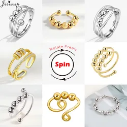 Simple Metal Beads Fidget Rotating Rings for Women Men Rotate Freely Anti Stress Anxiety Ring Spiral Round Ball Rotate Jewlery