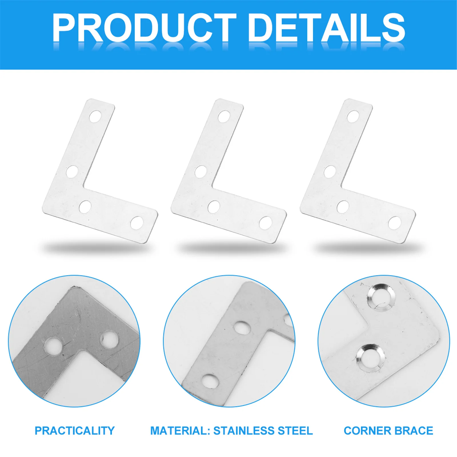 

10pcs Stainless Steel Fixed Plate Durable Long Lasting Sturdy Design Easy Install Metal Brackets Corner Brace Angle Right
