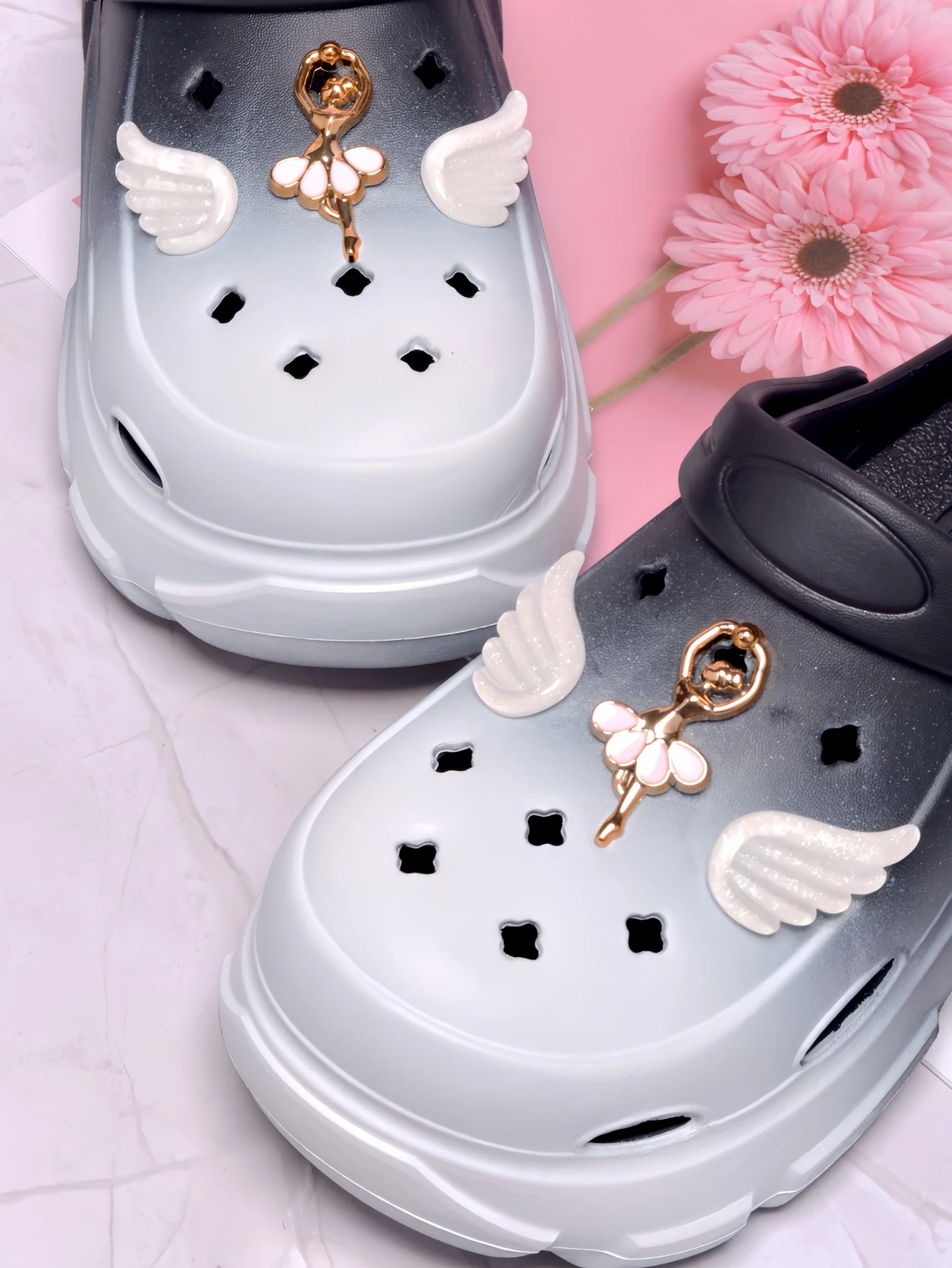 6 elegant ballerina cute white little wing cutout shoe accessories, DIY shoe flower suitable for women's garden shoes