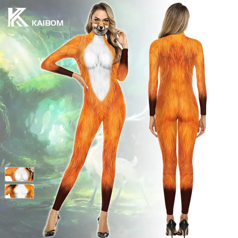 

Fox Cosplay Costume Adult Jumpsuit Animal 3D Print Bodysuit Suit Women Sexy Outfit Halloween Zentai Couple Clothes Gifts