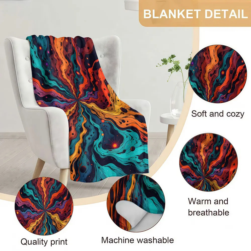 Cosmic Color Flow Soft Warm Flannel Blanket Lightweight Cozy Christmas Halloween Home Decor Room