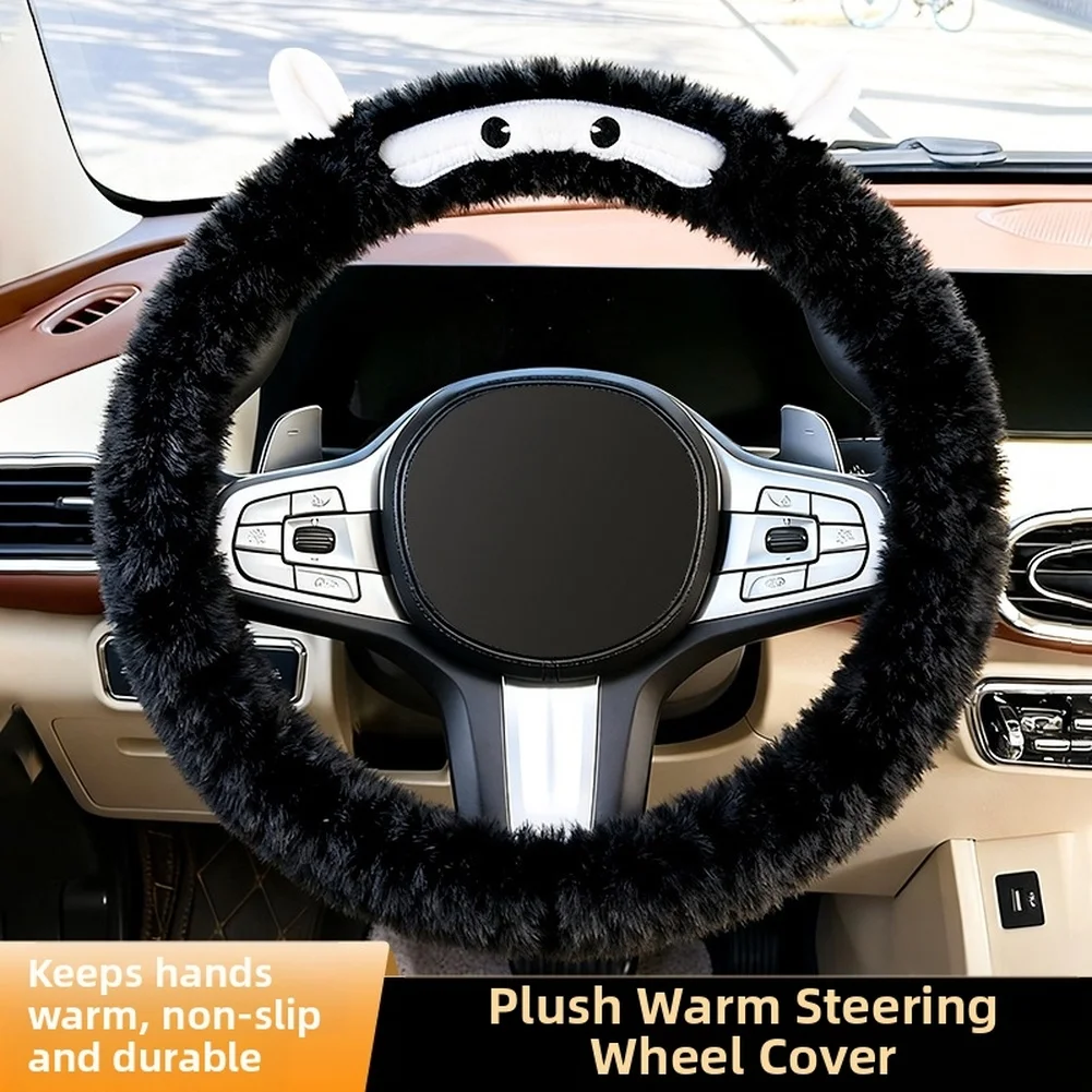 Fluffy Cartoon Lamb Fleece Standard Steering Wheel Cover Warm Winter Non Slip Car Winter Steering Wheel Protector