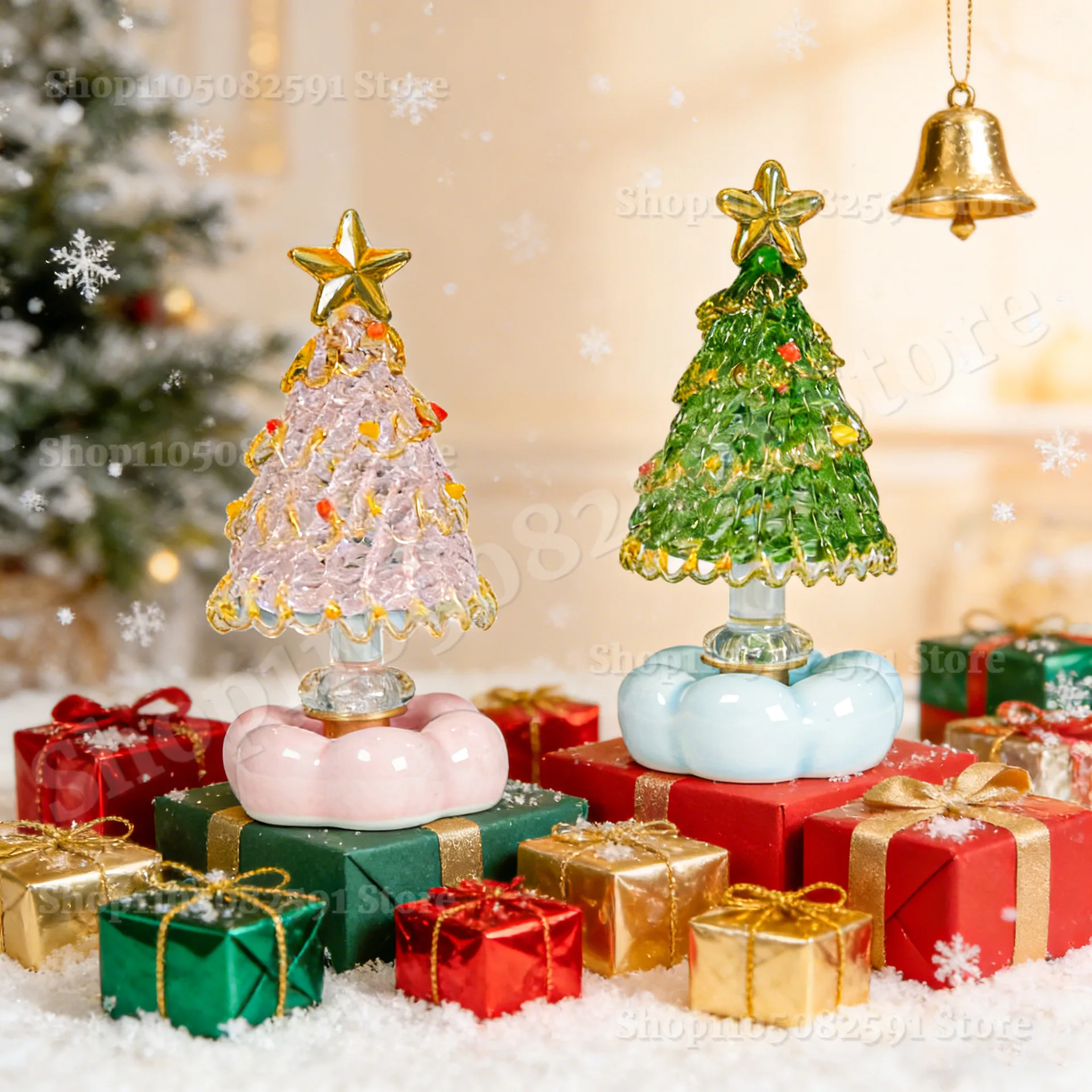 

Mini Crystal Glass Christmas Tree Ornament Christmas Tree Decorative Statues Figurines Xmas Table Decoration Home Room Decor