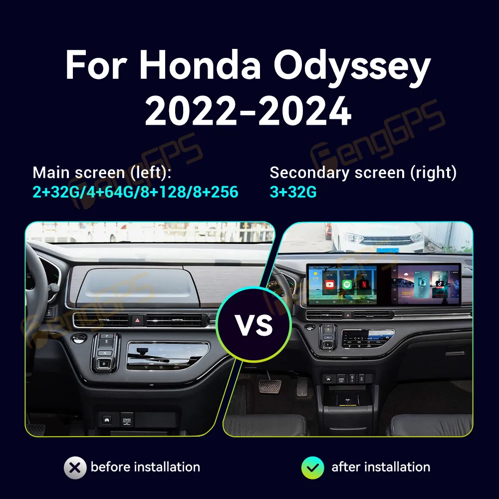 

Dual Screen Car Radio For Honda Odyssey 2022-2024 Multimedia DVD Player Android 14 Carplay Stereo Touch Screen GPS Navi Headunit