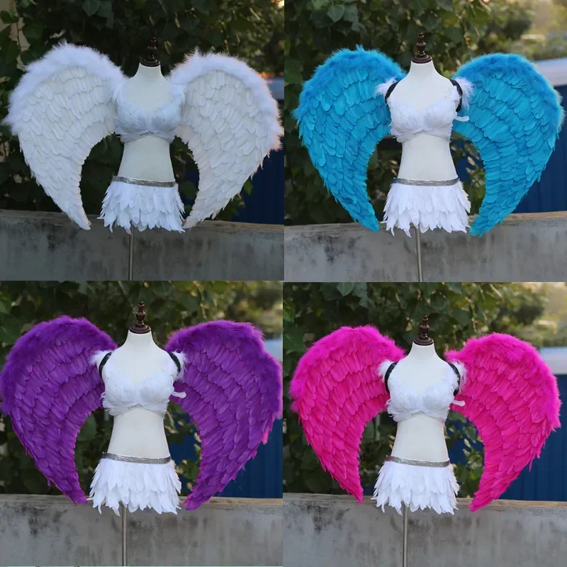White Feather Wings Natural Feathers Handmade Multi Colored Wings Props Halloween Carnival Birthday Party