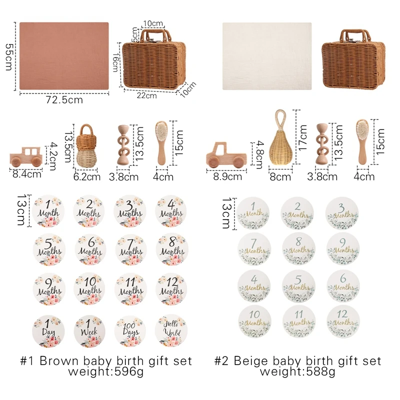 아기 생일 선물 세트, 나무 마일스톤 실리콘 장난감, 지팡이 선물 상자, 아기 젖꼭지, 벨 울리는 크로셰, 섬세한 선물