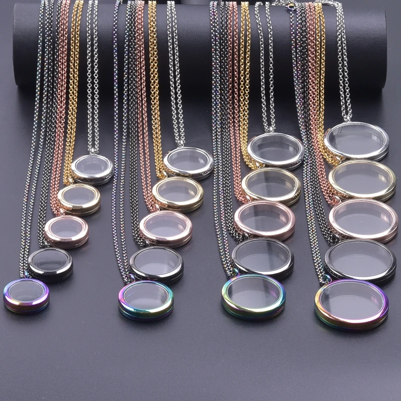 1Pc 25-40mm Mix Color Twist Glass Memory Picture Locket Pendant Necklaces For Women Men Round Living Relicario Collares Jewelry