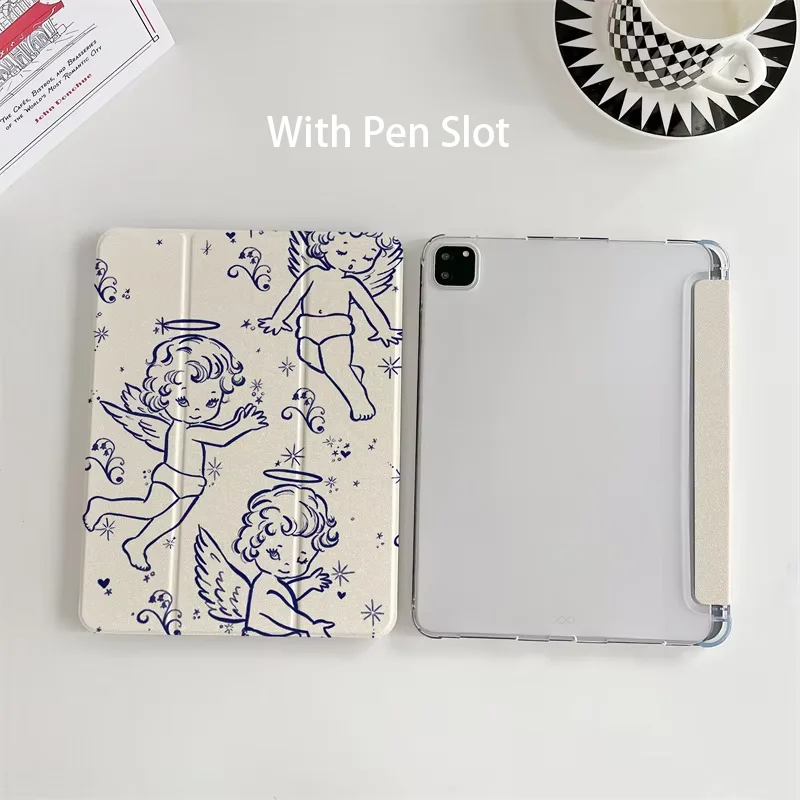 Kawaii Blue Line Angel Doll Creative For iPad 11th A16 10 9 8 7 5 Pro 13 11 M5 M4 M3 M2 12.9'' Air  4 3 2 1 Mini 7 6 8.3'' Cover