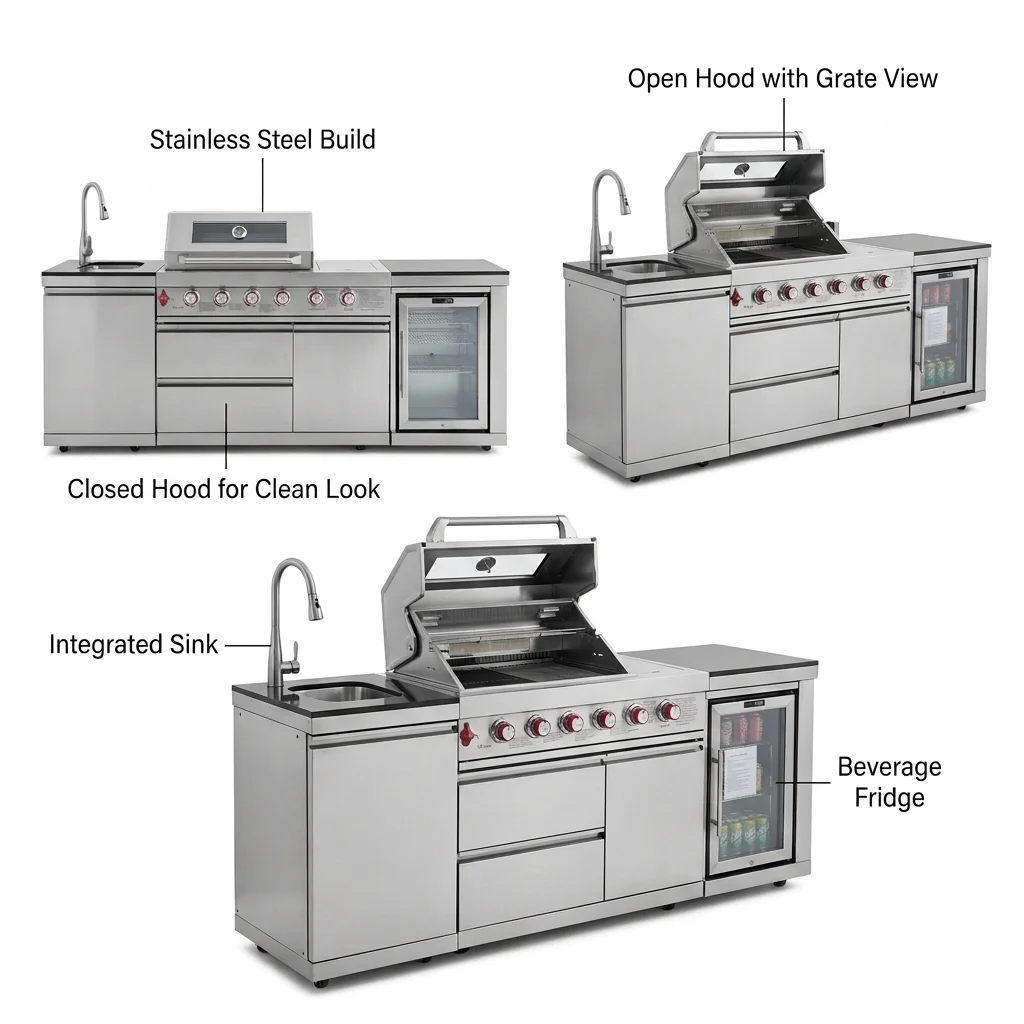 Outdoor Barbecue Grill, Courtyard, All-304 Stainless Steel Custom Storage Cabinet Handwashing Basin, Outdoor Rock Slab.