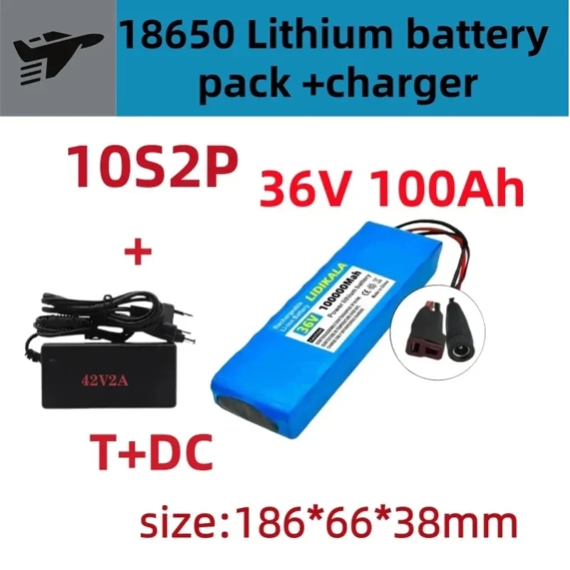 18650 10S2P 36V 100000mAh Lithium-Ionen-Akkupack mit integriertem BMS-Schutz, wiederaufladbarer Akku, Ersatzteil für 500W Elektroroller, E-Scooter, E-Bike