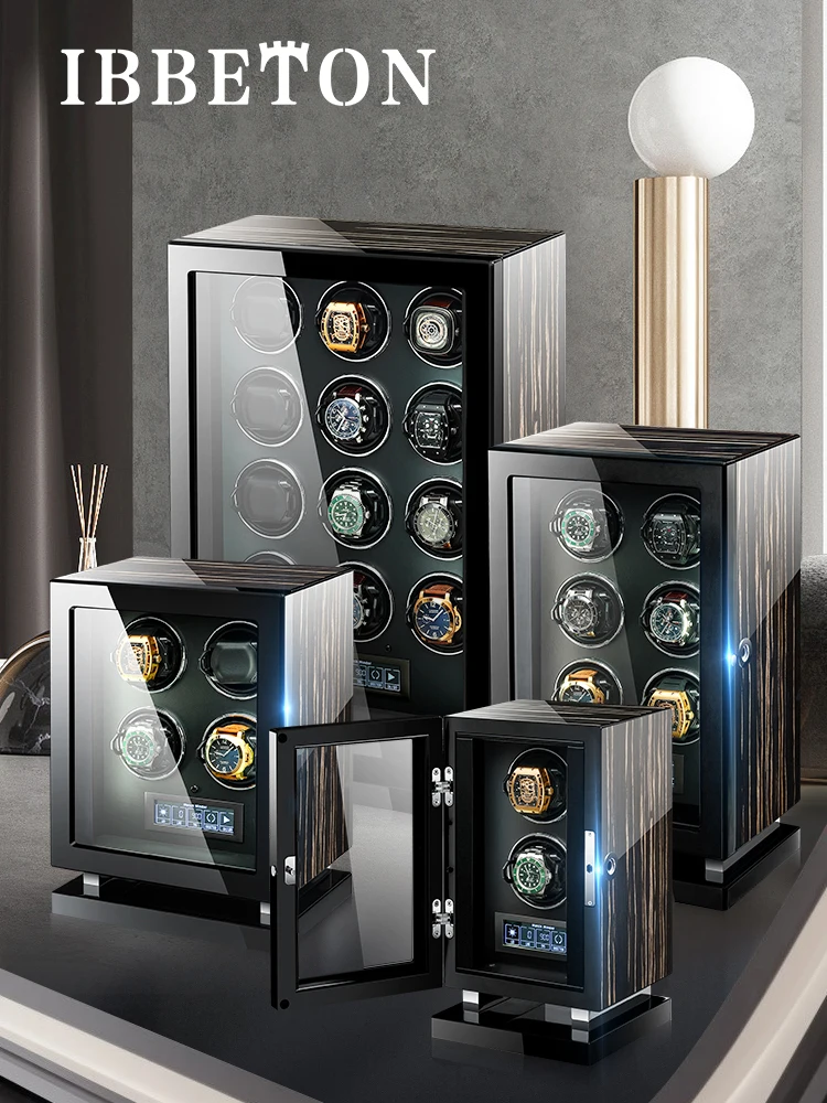 Patentontwerp Luxe pianolak 12 slots LCD-touchscreen LED-licht Automatische opwinder Horlogedoos met vingerafdrukslotlicht - afbeelding 2