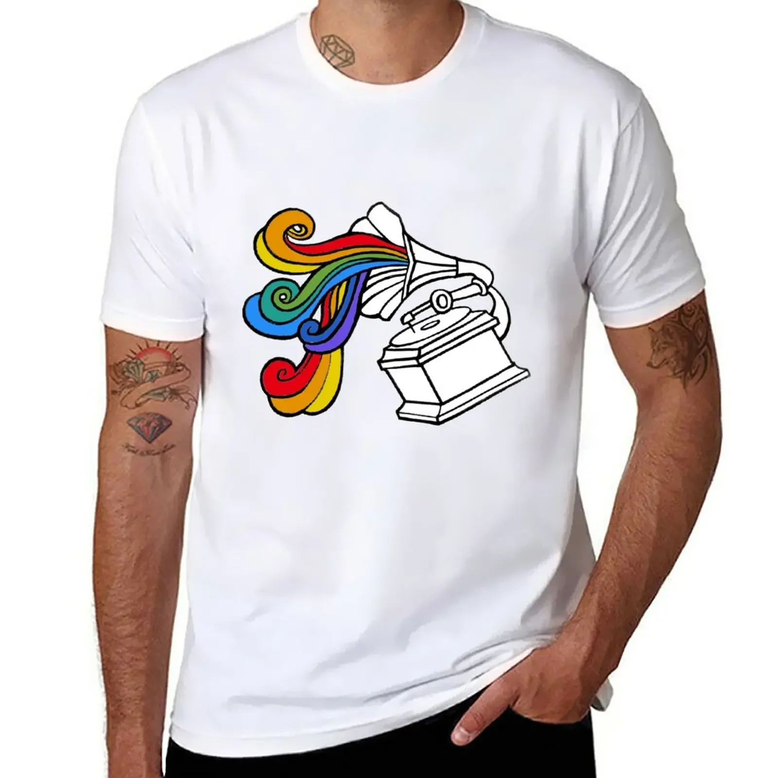 Gramophone Rainbow T-Shirt customs design your own hippie clothes mens graphic t-shirts big and tall