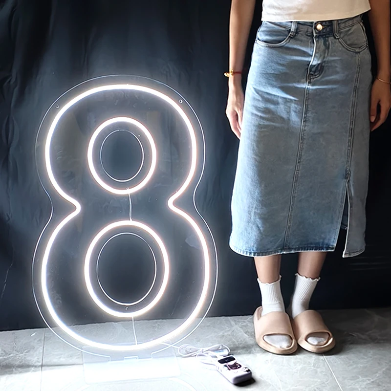 LED Number Neon Sign With Base Acrylic Digital Light 80cm table neon light For First Birthday Baby Shower Party Backdrop Prop