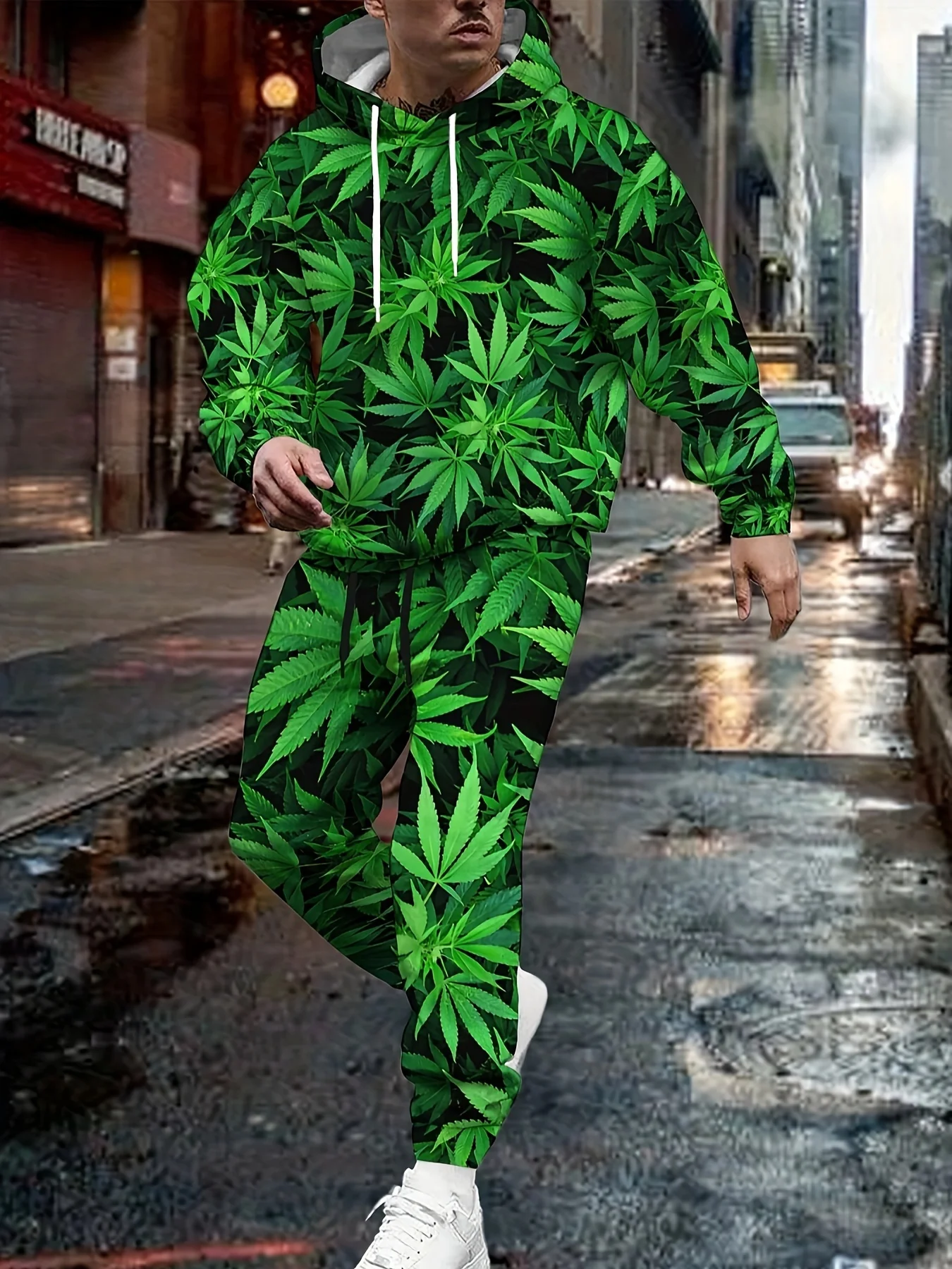 

Fashion Men's 3D Print weed hoodies tops pullove Y2K Oversized Sweatshirt+Trousers Jogging Suit Male Clothes Sport Suit