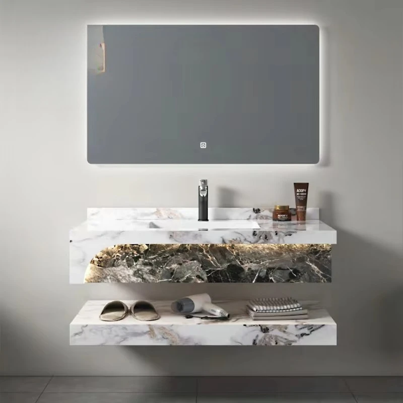 Classic Double-Layer LED Lighting Wall-Mounted Multi-Color for Bathroom Vanity Ceramic Square Basin Cabinet for Bathrooms