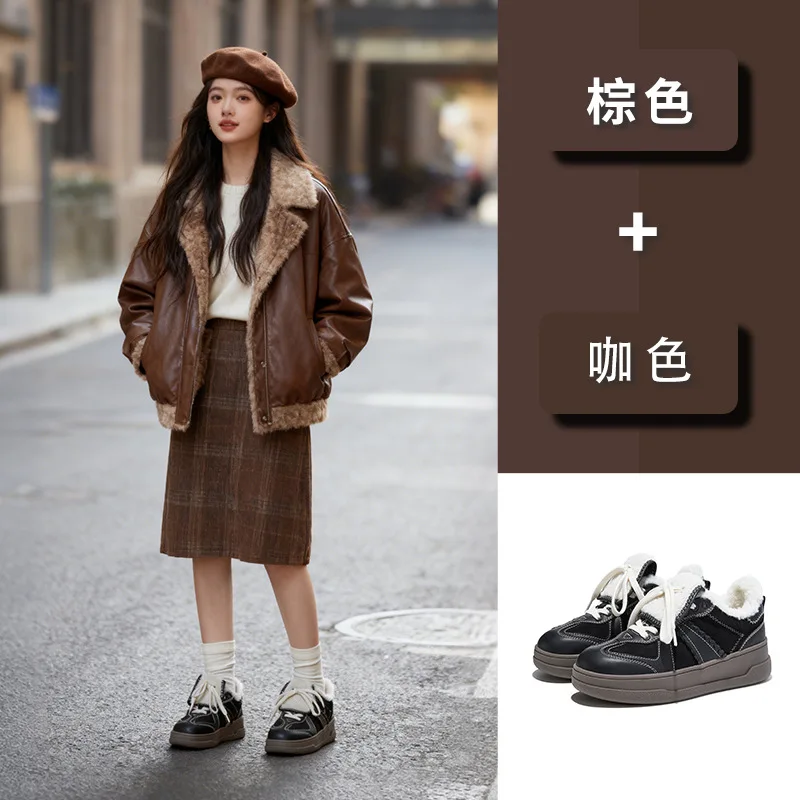 

Women's casual shoes 2025 winter new flat bottom warm Forrest Gump shoes women's casual versatile retro women's shoes