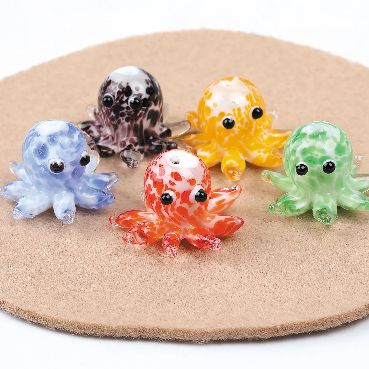 4pcs/8pcs Random Color Handmade Lampwork Glass Octopus Beads With Pre-Drilled Holes - Vibrant Multicolor Intricate Design DIY 